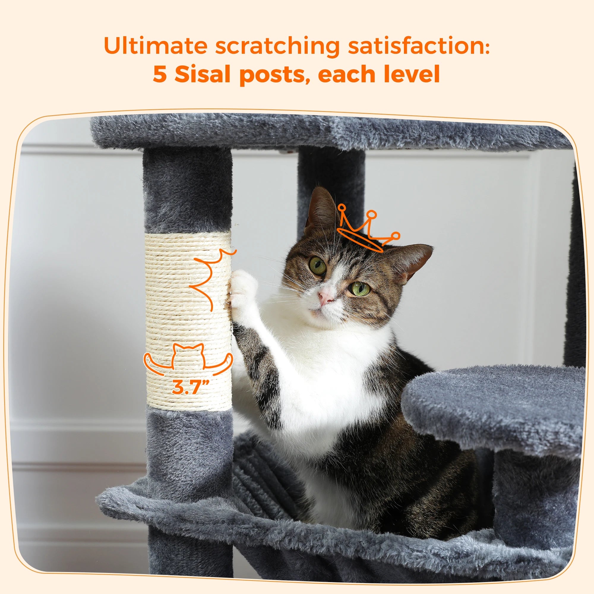 🐾 Large Cat Tree & Tower – Großer Kratzbaum für Wohnungskatzen | Sisalpfosten, Hängematte, gepolsterte Liegeflächen & Spielzeug