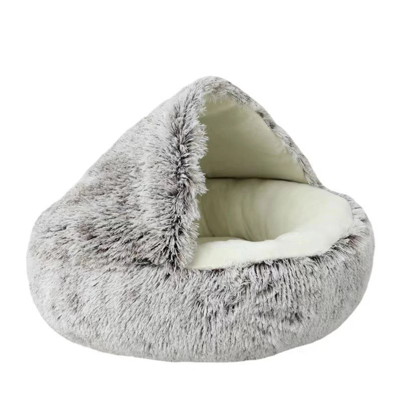🐾 Soft Plush Cat Bed – Warme runde Katzenhöhle mit Deckel | 2-in-1 Nest für Katzen & kleine Hunde