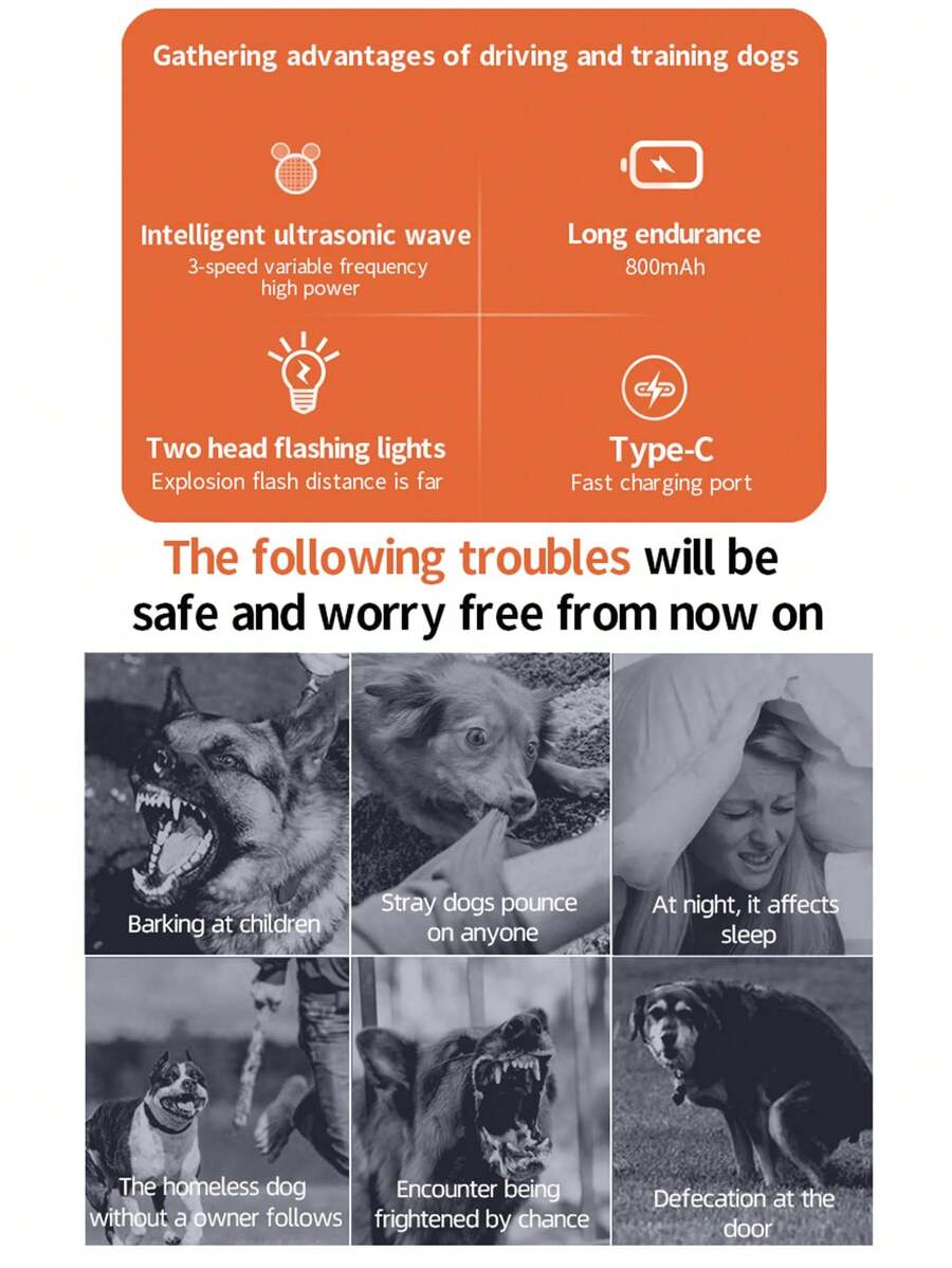 2025 Ultrasonic Dog Repeller – Wiederaufladbares Anti-Bellen & Hunde-Training Gerät | 25 kHz Ultraschall, LED-Taschenlampe & Sicherer Tier-Deterrent
